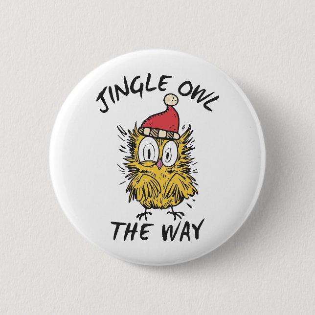 Jingle Owl the way Funny Santa Owl Button (Vorderseite)