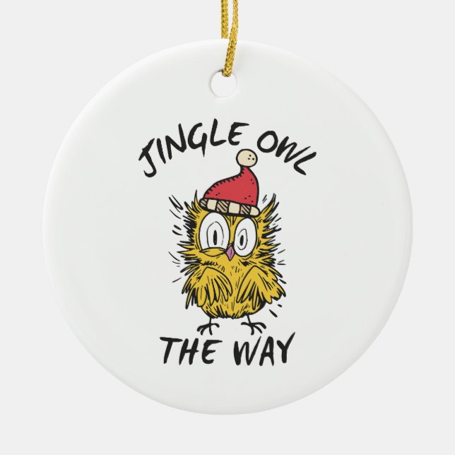 Jingle Owl the way Funny Santa Owl Keramik Ornament (Vorne)