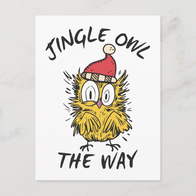 Jingle Owl the way Funny Santa Owl Postkarte (Vorderseite)