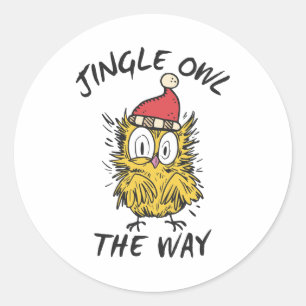 Jingle Owl the way Funny Santa Owl Runder Aufkleber