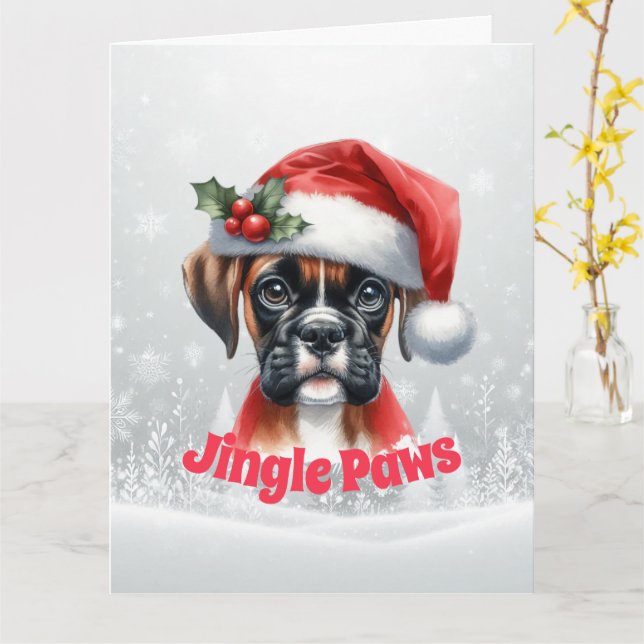 Jingle Paws and Boxer Dog Joy Holiday Karte (Gelbe Blume)