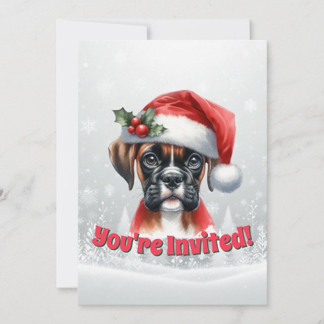 Jingle Paws and Boxer Dog Joy Holiday Party Einladung (Vorderseite)