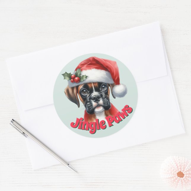 Jingle Paws and Boxer Dog Joy Runder Aufkleber (Umschlag)