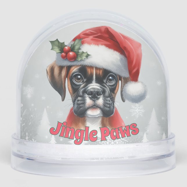Jingle Paws and Boxer Dog Joy Schneekugeln (Vorderseite)