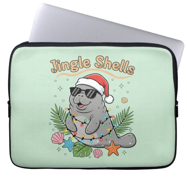 Jingle Shells Tropical Santa Manatee Christmas Laptopschutzhülle (Vorderseite)