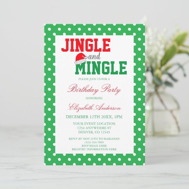 Jingle und Mingle Christmas Birthday Einladung (Stehend Vorderseite)