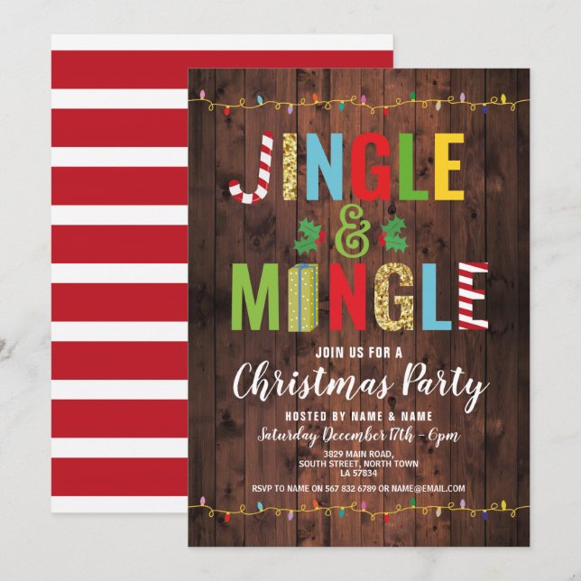 Jingle und Mingle Christmas Party Holidays Woliday Einladung (Vorne/Hinten)