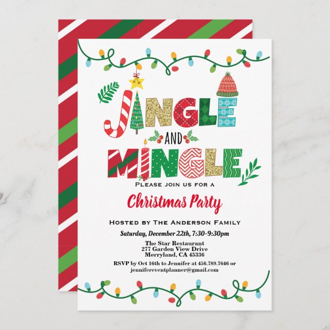 Jingle und Mingle Christmas Party String Light Einladung (Vorne/Hinten)