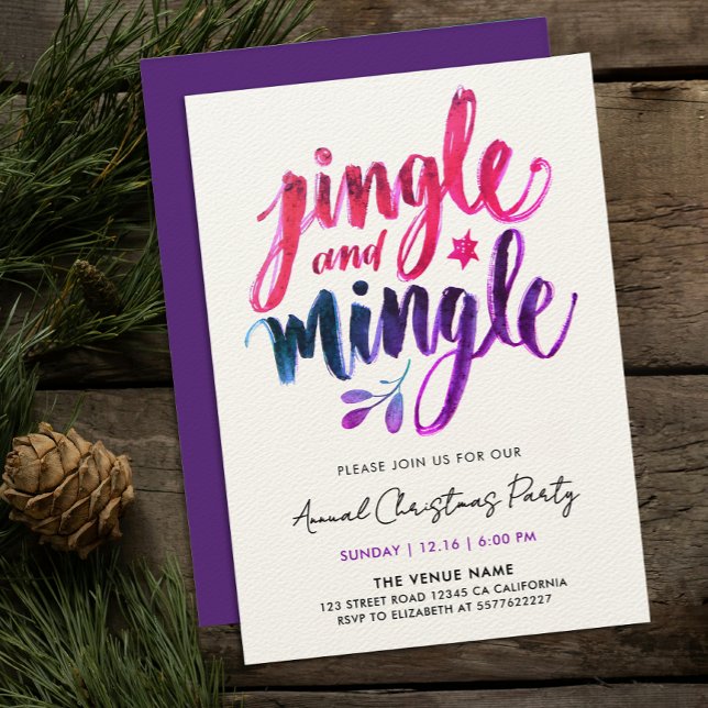 Jingle und Mingle - Modern Lila Pink Brush Script Einladung (Von Creator hochgeladen)