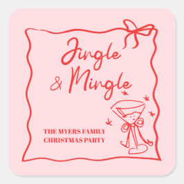 Jingle und Mingle Pink Red Ribon Quadratischer Aufkleber