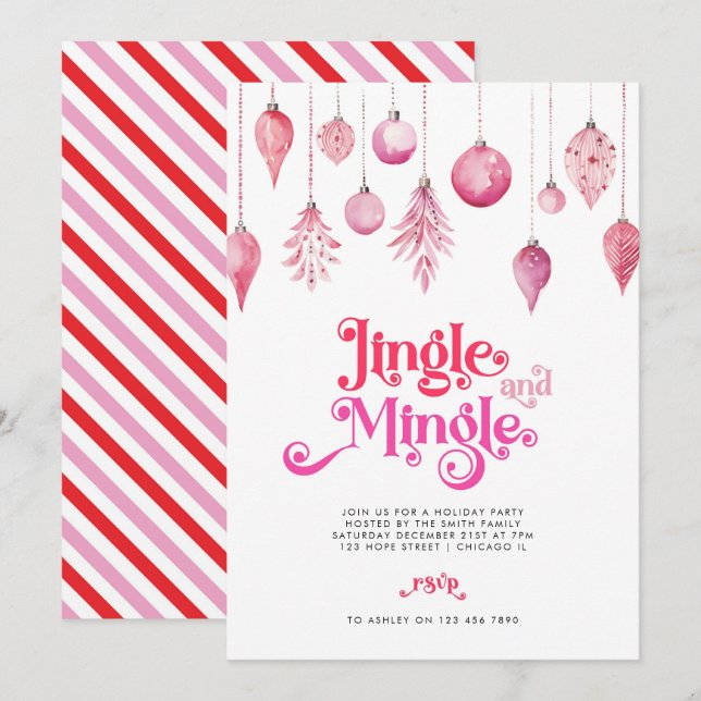 Jingle und Mingle Pink Weihnachtsfeier Einladung (Vorne/Hinten)