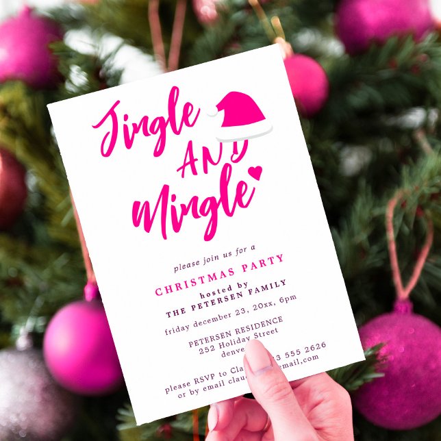 Jingle und mingle rosa script Christmas Party Einladung (Von Creator hochgeladen)