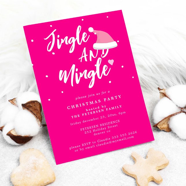 Jingle und mingle rosa script Christmas Party Einladung (Von Creator hochgeladen)