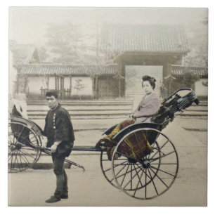 "Jinrikisha" vor einem Tempel, c.1880 (Hand Co Fliese