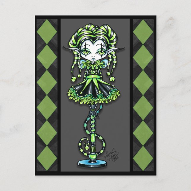 Jinxy Harlequin Pixie Stick Jester Fee Postcard Postkarte (Vorderseite)