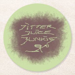 Jitter Juice Junkie - Kaffeekunst auf Grün. Runder Pappuntersetzer