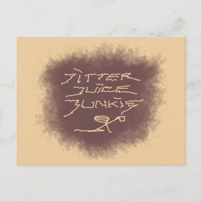 Jitter Juice Junkie - Kaffeekunst auf Latte Brown. Postkarte (Vorderseite)