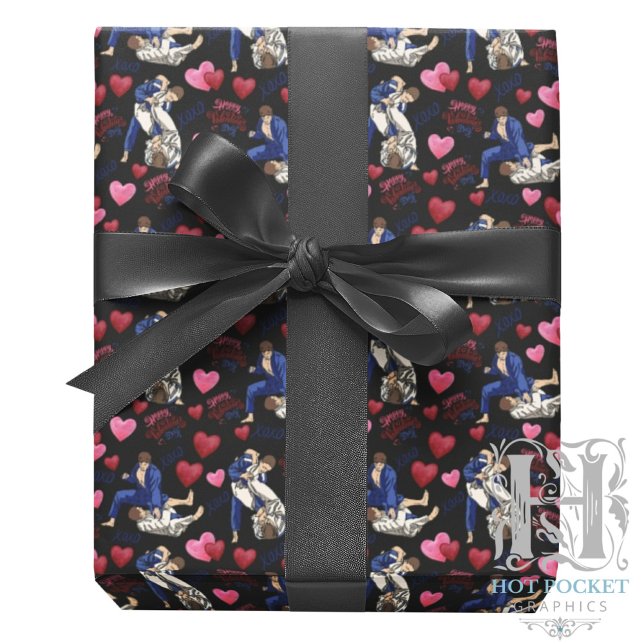 Jiu Jitsu BJJ Valentine Gift Wrapping Paper Black Geschenkpapier (Von Creator hochgeladen)