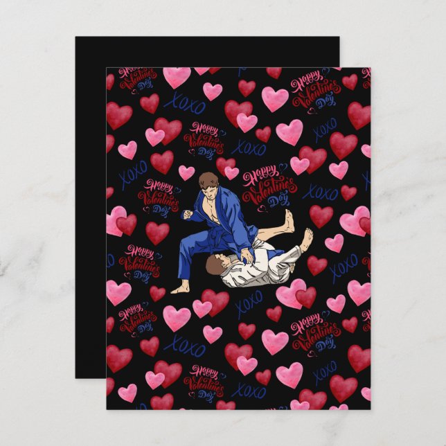 Jiu Jitsu BJJ Valentine’s Day Card in Black Mitteilungskarte (Vorne/Hinten)