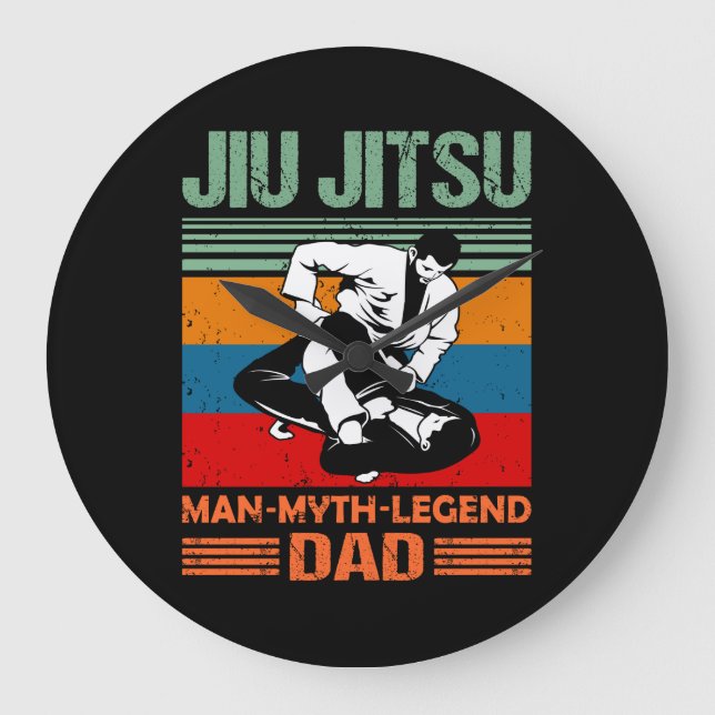 Jiu Jitsu Dad Man Legend martial arts Slogan retro Große Wanduhr (Vorderseite)