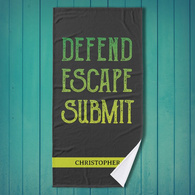 Jiu Jitsu Defend Escape Submit Personalisiert Badehandtuch (Personalized Jiu Jitsu Towel with retro style print.)