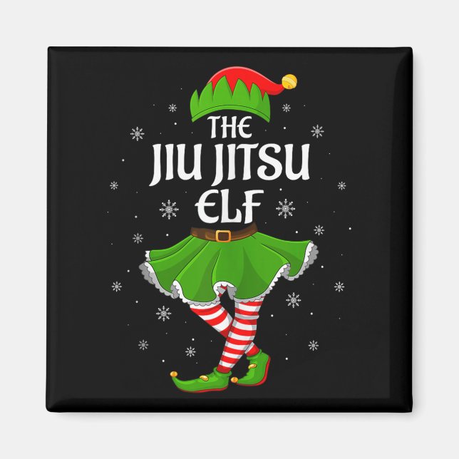 Jiu Jitsu Elf Christmas Family Girls Women Elf Squ Magnet (Vorne)