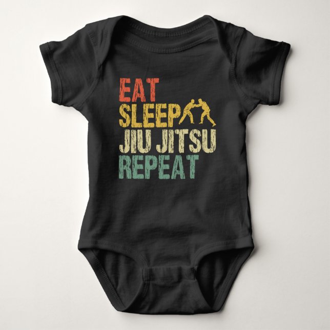 Jiu Jitsu Fight Martial Arts Eat Sleep Retro gift Baby Strampler (Vorderseite)
