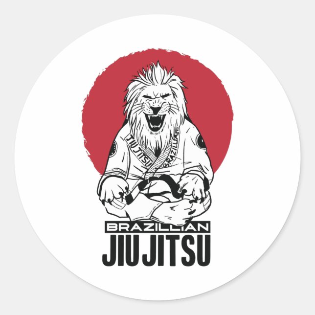 Jiu Jitsu Lion Red Sunset Runder Aufkleber (Vorderseite)