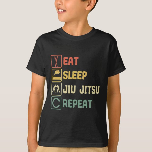 Jiu Jitsu Martial Art Eat Sleep Retro Funny T-Shirt (Vorderseite)