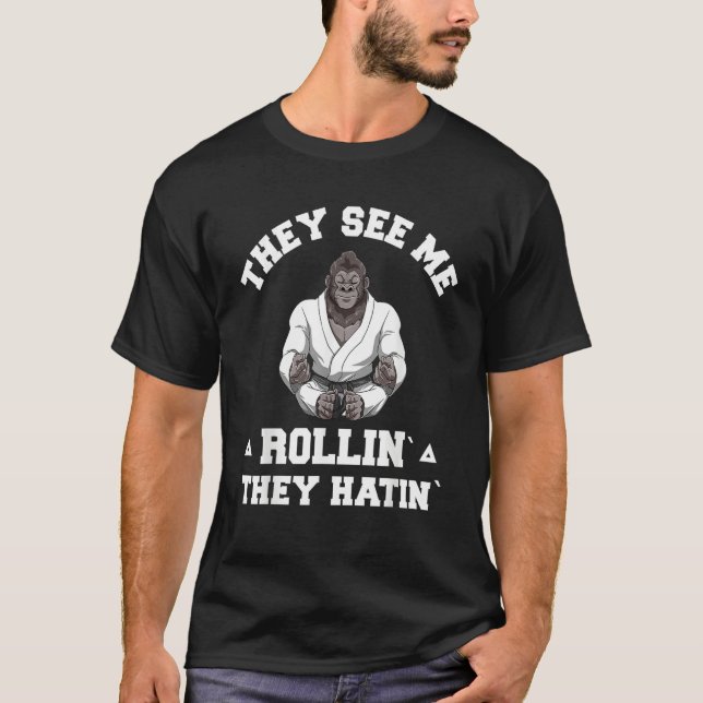 Jiu Jitsu Rollen   BJJ Grappling Gorilla T-Shirt (Vorderseite)