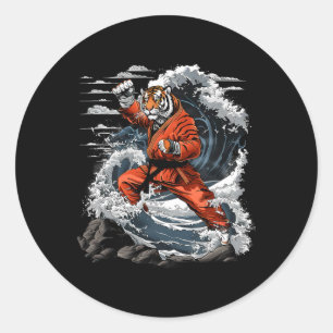Jiu-Jitsu Tiger Kung Fu Taekwondo Kickboxen Marti Runder Aufkleber