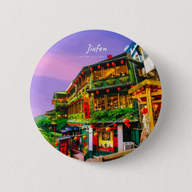 Jiufen, Taiwan - Antikes Teehaus Button (Vorderseite)