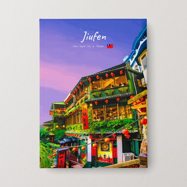 Jiufen, Taiwan - Antikes Teehaus Button (Vorderseite)