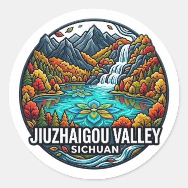 JIUZHAIGOU TAL SICHUAN RUNDER AUFKLEBER (Vorderseite)
