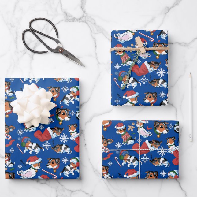 JJ Weihnachtsmuster_ Christmas_Blue Geschenkpapier Set (Vorderseite)