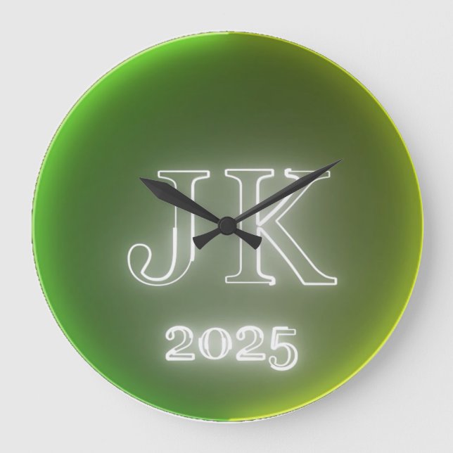 JK 2025 Green Yellow Wall Clock Große Wanduhr (Vorderseite)