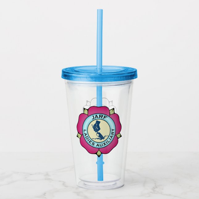 JLA Logo Acryltumbler mit Stroh Acryltrinkbecher (Vorderseite)