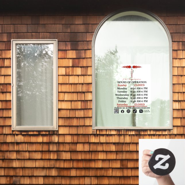 JML Communications Hours of Operation Window Cling Fensteraufkleber (Fenster Zuhause)