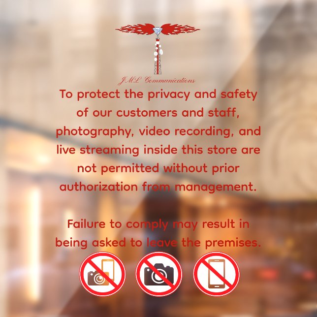 JML Communications No Photography or..Window Cling Fensteraufkleber (Blatt 2)