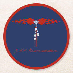 JML Communications Tower Logo Runder Pappuntersetzer