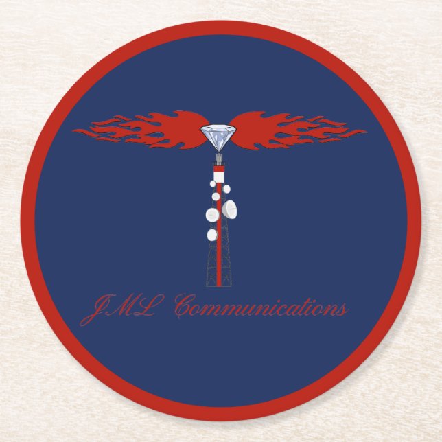 JML Communications Tower Logo Runder Pappuntersetzer (Vorderseite)