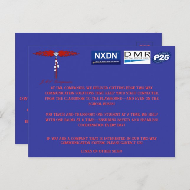 JML Companies Business Postcard (Schulen & Bus) Postkarte (Vorne/Hinten)