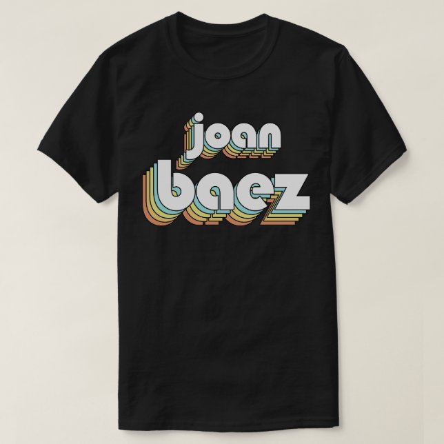 Joan Baez Retro Rainbow Typografie Faded Style T-Shirt (Design vorne)