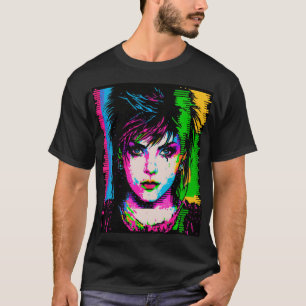 Joan Jett Homage Rainbow Neon Rock Star T - Shirt