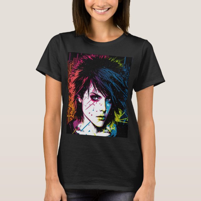 Joan Jett Homage Rock Star Rainbow Neon T - Shirt (Vorderseite)