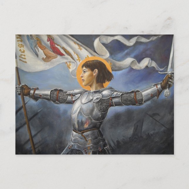 Joan of Arc mit Banner Postkarte (Vorderseite)