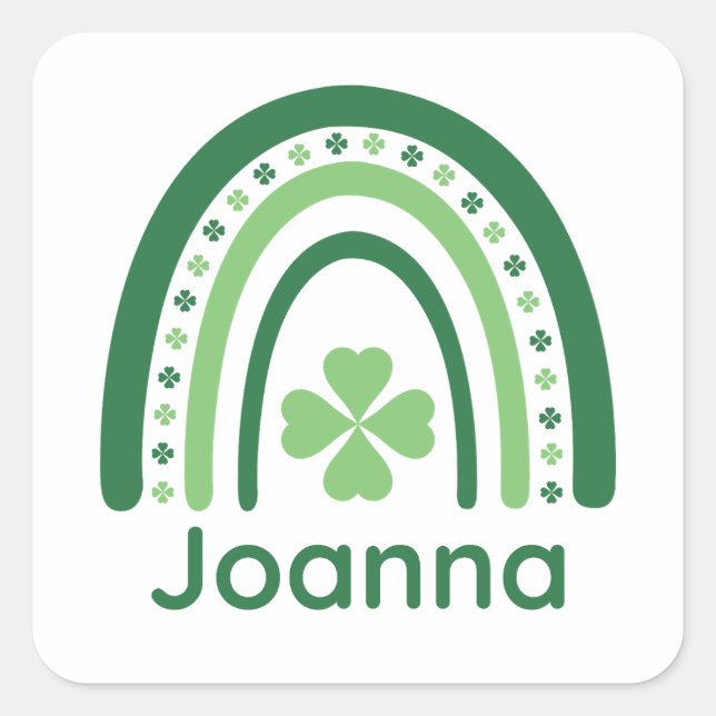 Joanna Name Clover Boho Rainbow Quadratischer Aufkleber (Vorderseite)
