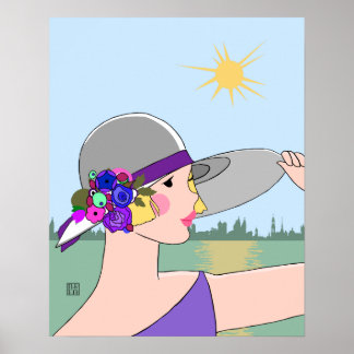 Joanne - Art Deco Portrait in Lila & blau Poster