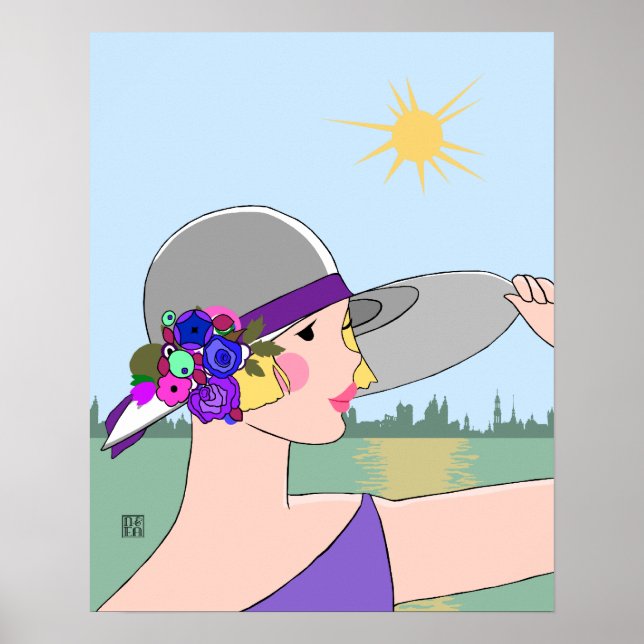 Joanne - Art Deco Portrait in Lila & blau Poster (Vorne)