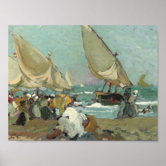 Joaquin Sorolla - Boote am Strand von Valencia Poster (Vorne)